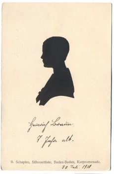 VERKAUFT !!!   Künstler-AK Scherenschnitt B. Schapiro Silhouettiste Baden-Baden Kurpromenade Junge 1910