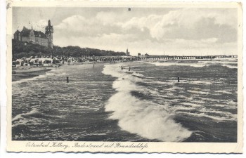 AK Ostseebad Kolberg Badestrand mit Strandschloss Kołobrzeg Pommern Polen 1938