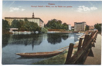 AK Dessau Herzogl. Schloß und Mühle von der Mulde aus gesehen 1915