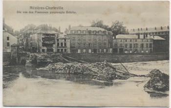 AK Charleville Mézières gesprengte Brücke Ardennes Frankreich 1. WK Feldpost 1916