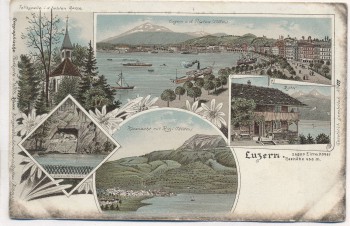 AK Litho Luzern Tellkapelle Pilatus Rigi Schweiz 1900