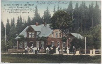 AK Sommerfrische in Steinbach bei Johanngeorgenstadt Restaurant mit Menschen 1917