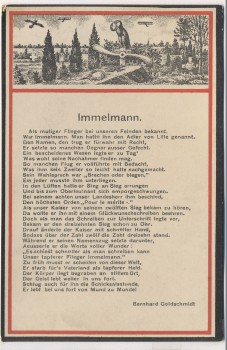 AK Max Immelmann Jagdpilot Jagdflieger 1. WK Gedicht B. Goldschmidt Adler mit Kranz Patriotika 1916