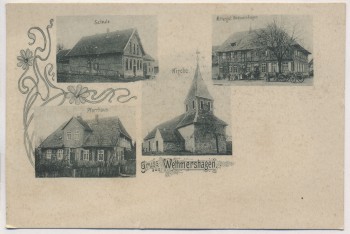 VERKAUFT !!!   AK Gruss aus Wettmershagen Schule Pfarrhaus Rittergut b. Calberlah 1900 RAR