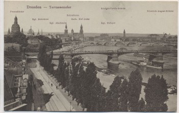 AK Dresden Terrassenufer mit Brücken und Dampfer 1900