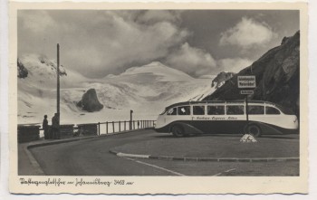 AK Foto Parkplatz Franz-Josefs-Höhe a. d. Glockner-Hochalpenstraße Bus Sachsen-Express-Zittau mit Johannisberg am Großglockner Österreich 1935