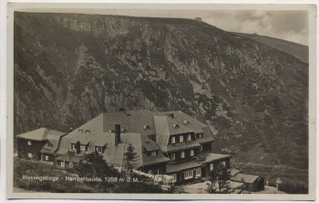 AK Foto Riesengebirge Hampelbaude Schronisko Strzecha Akademicka b. Karpacz Karkonosze Krummhübel Schlesien Polen 1931