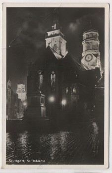 AK Foto Stuttgart Stiftskirche bei Nacht 1951
