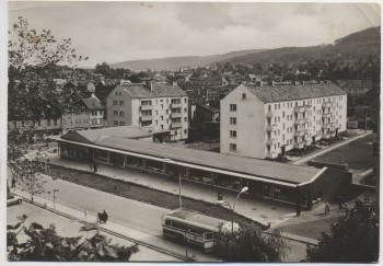 AK Foto Sondershausen Blick vom Schloß Bus und Häuser 1967