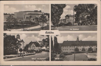 AK Böhlen b. Leipzig Kulturpalast Bahnhof Schloß Rathaus Schule Sachsen 1956