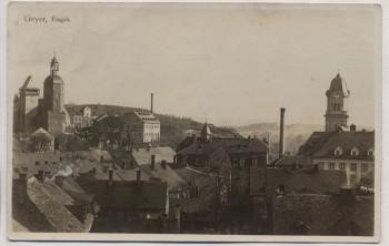 AK Foto Geyer Erzgebirge Ortsansicht mit Kirche 1930