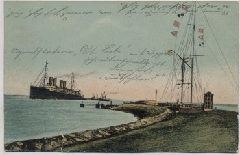 AK Nordseebad Cuxhaven Signalstation mit Schnelldampfer Deutschland 1910