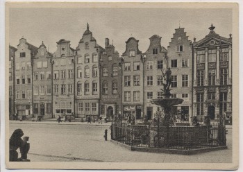 AK Danzig Giebelhäuser auf dem Langen Markt und Neptunbrunnen Gdańsk Polen 1940