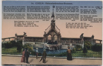 AK Köln Heinzelmännchen-Brunnen mit Gedicht und Menschen Apart-Postkarte 1910