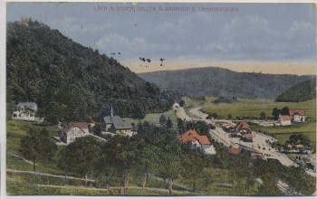 VERKAUFT !!!   AK Wleń Lähn an der Bober Villen am Bahnhof und Lehnhausburg Schlesien Polen 1921 RAR