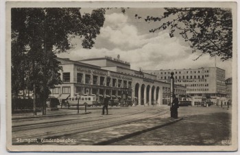AK Foto Stuttgart Hindenburgbau mit Bus und Strassenbahn 1938