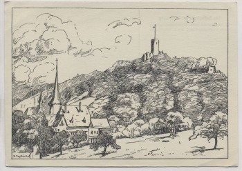 Künstler-AK Die Fürstenburg bei Stromberg Hunsrück Zeichnung von H. Voigtländer 1925