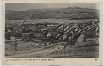 VERKAUFT !!!   AK Geschwenda Thüringer Wald mit Hohe Warte Ortsansicht 1955