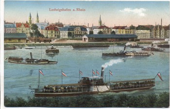 VERKAUFT !!!   AK Ludwigshafen am Rhein viele Dampfer 1918