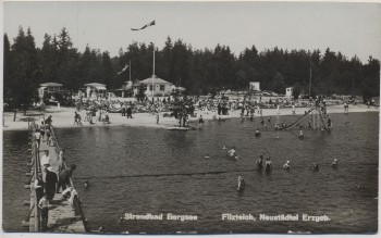 VERKAUFT !!!   AK Foto Neustädtel im Erzgebirge Strandbad Bergsee Filzteich viele Menschen 1935
