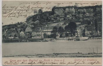 VERKAUFT !!!   AK Pirna Gruss aus dem Gasthof zu Posta Umgebung mit Dampfer 1904