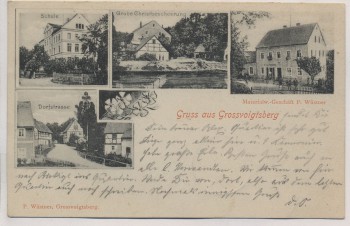 AK Gruss aus Großvoigtsberg Dorfstrasse Schule Grube Geschäft b. Großschirma 1905 RAR