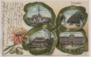 Kleeblatt Präge Litho Dresden Neue Picardie Stuebelbrunnen 1906 RAR