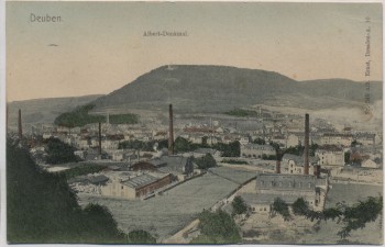 AK Deuben Ortsansicht mit Albert-Denkmal b. Freital 1906 RAR