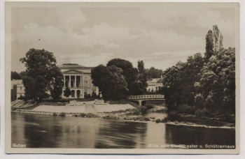 VERKAUFT !!!   AK Foto Guben Blick zum Stadttheater u. Schützenhaus Bahnpost 1932