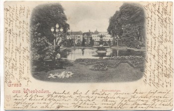 AK Gruss aus Wiesbaden Kursaalplatz 1897