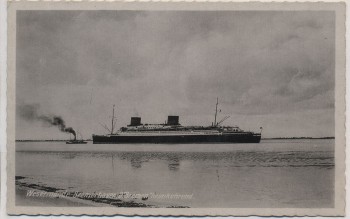 VERKAUFT !!!   AK Wesermünde Bremerhaven Dampfer Bremen heimkehrend Feldpost 1941
