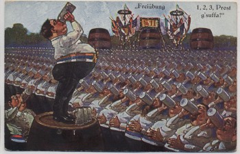 Künstler-AK Männer Bier trinkend Freiübung Scherzkarte 1930