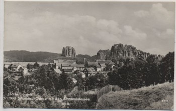 AK Foto Bad Schandau Ostrau mit den Schrammsteinen Sächs. Schweiz 1964