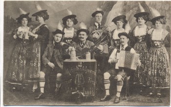 AK Oberbayr. Alpensänger, Schrammel- und Tänzertruppe "Widerhall" Bayern 1910