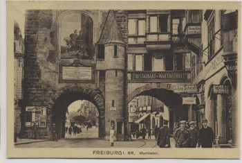 AK Freiburg im Breisgau Martinstor mit Restaurant und Studenten 1910