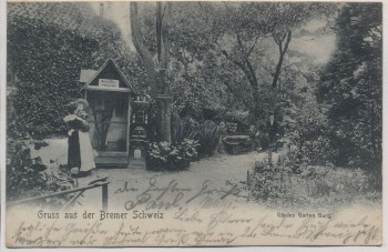 VERKAUFT !!!   AK Bremen Gruss aus der Bremer Schweiz Gärdes Garten Burg Frau mit Kind am Automat 1910 RAR