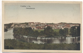 AK Colditz i. Sachsen Gesamtansicht Bahnpost Glauchau-Grossbothen 1925