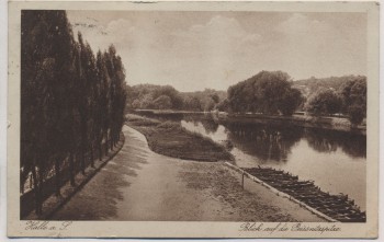 AK Halle an der Saale Blick auf die Peissnitzspitze viele Boote 1926