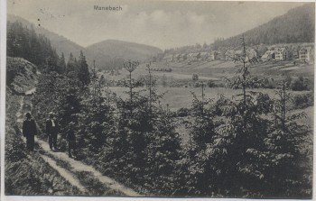 VERKAUFT !!!   AK Manebach Ortsansicht Villen Zug Spaziergänger b. Ilmenau 1912