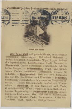 AK Quedlinburg Harz Schloß von Süden Werbekarte Kaiserstadt Blumenstadt Schulstadt ... 1910