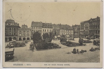 VERKAUFT !!!   AK Waldenburg in Schlesien Ring mit Kaiser Friedrich Denkmal Wałbrzych Polen 1913