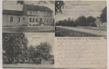 VERKAUFT !!!   AK Gruß aus Jaenickendorf a. d. Militärbahn Gasthof Pfarrhaus Dorfstraße Kr. Jüterbog Nuthe-Urstromtal Feldpost 1918 RAR