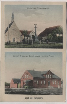 VERKAUFT !!!   AK Gruß aus Ellenberg Bahnhof Kirche und Kriegerdenkmal b. Wallstawe Salzwedel 1914 RAR