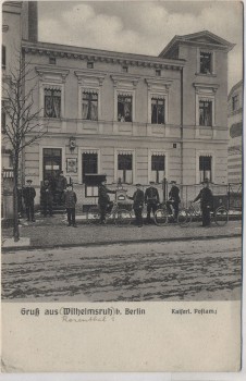 AK Gruß aus Wilhelmsruh b. Berlin Kaiserl. Postamt Postboten mit Fahrrad Feldpost 1917 RAR