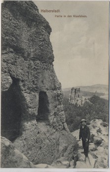 AK Halberstadt Partie in den Klusfelsen mit Mann 1911