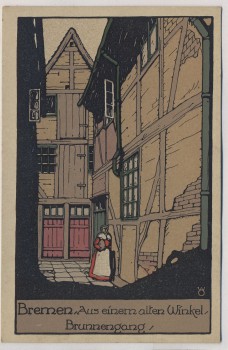 Steindruck AK Bremen Aus einem alten Winkel Brunnengang 1920