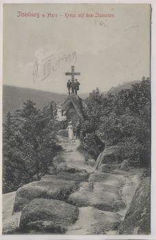 AK Ilsenburg am Harz Kreuz auf dem Ilsenstein Wanderer 1911