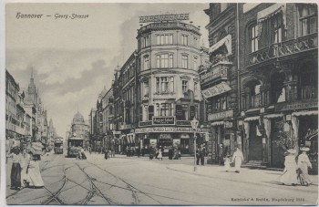 VERKAUFT !!!   AK Hannover Georg-Strasse Strassenbahn viele Frauen 1905