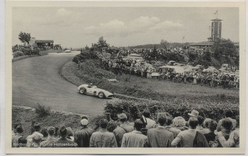 VERKAUFT !!!   AK Nürburgring Partie Hatzenbach viele Menschen Rennwagen b. Adenau 1950 RAR