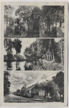 VERKAUFT !!!   AK Lütte Zauch Belzig Kriegerdenkmal Badeanstalt Ortsansicht Landpoststempel 1937 RAR